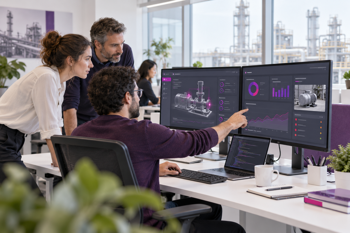 Equipo tecnológico mejorando un sistema de mantenimiento industrial